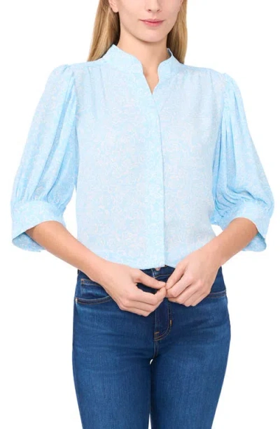 Cece Printed Puff Sleeve Button-up Shirt In Waterfall