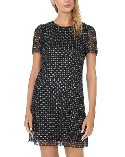 Cece Printed Round Neck Mini Shift Dress In Black