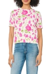 Cece Printed Short Sleeve Cotton Sweater In Multi
