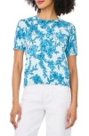 Cece Printed Short Sleeve Cotton Sweater In Multi
