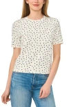 Cece Printed Short Sleeve Cotton Sweater In White