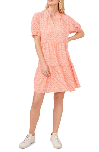 Cece Printed Tiered Babydoll Dress In Calypso Coral