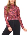 Cece Blurred Floral Mock Neck Mesh Top In Black