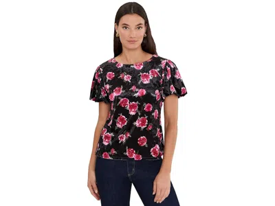 Cece Printed Velvet Puff Sleeve Top Women's Clothing Rich Black: Md, Polyester