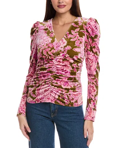 Cece Printed Velvet Top In Pink