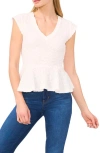 Cece Puckered Knit Peplum Top In White