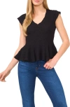 Cece Puckered Knit Peplum Top In Black