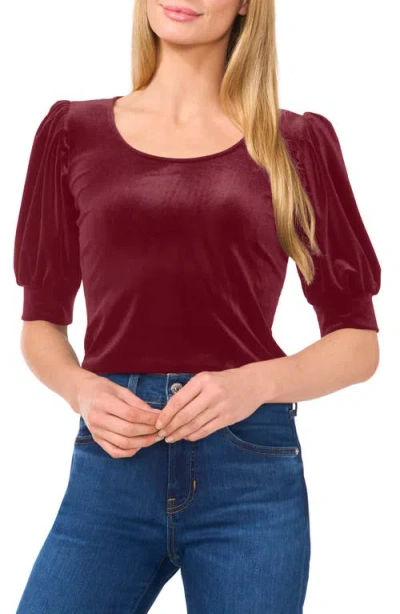 Cece Puff Shoulder Velvet Top In Majestic Wine