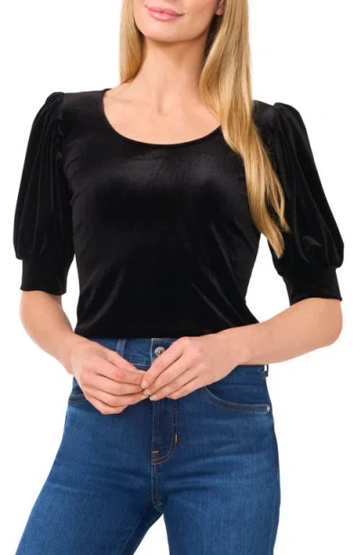 Cece Puff Shoulder Velvet Top In Rich Black