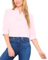 Cece Puff Sleeve Bow Placket Blouse In Pink