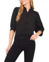 Cece Puff Sleeve Bow Placket Blouse In Black