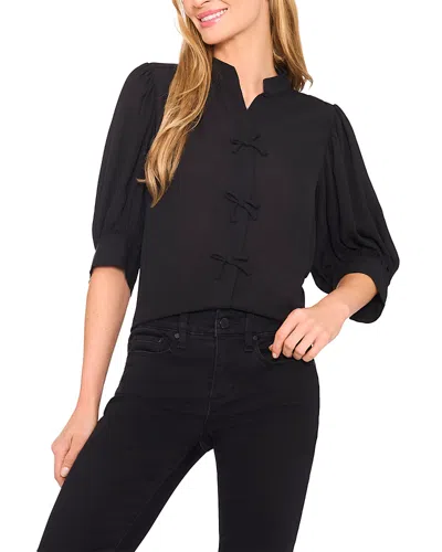 Cece Puff Sleeve Bow Placket Blouse In Black
