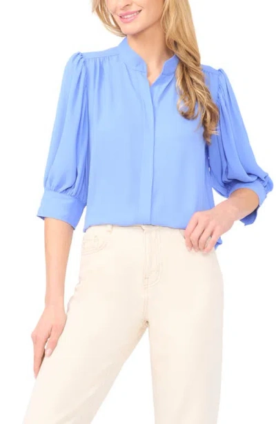 Cece Puff Sleeve Button-up Shirt In Blue