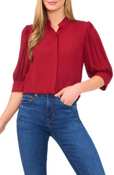 Cece Puff Sleeve Button-up Shirt In Burgundy