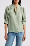 Cece Puff Sleeve Button-up Shirt In Dusty Olive
