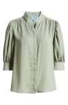 Cece Puff Sleeve Button-up Shirt In Dusty Olive