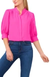 Cece Puff Sleeve Button-up Shirt In Fiercely Fuchsia