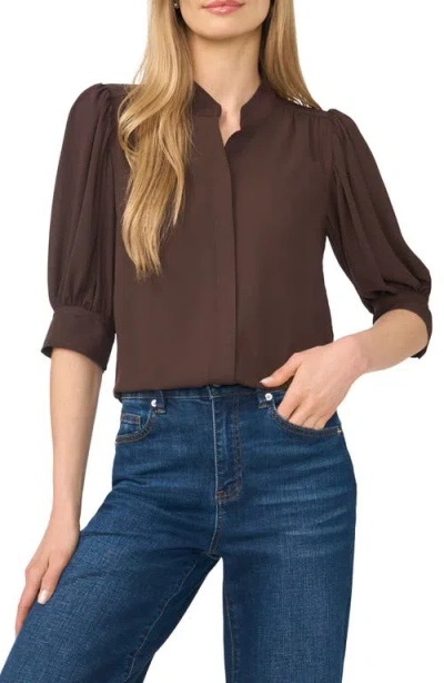 Cece Puff Sleeve Button-up Shirt In Brown
