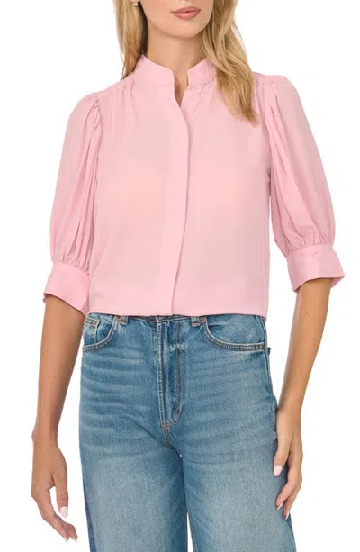 Cece Puff Sleeve Button-up Shirt In Pink
