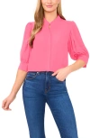 Cece Puff Sleeve Button-up Shirt In Red