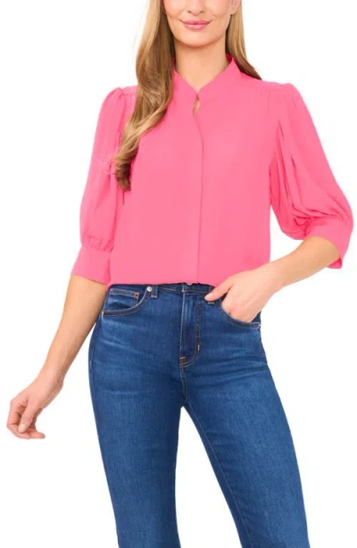 Cece Puff Sleeve Button-up Shirt In Red