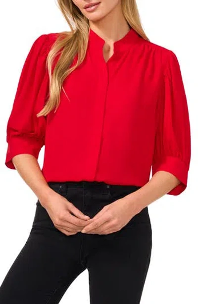 Cece Puff Sleeve Button-up Shirt In Red