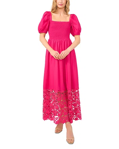 Cece Puff Sleeve Combo Tiered Maxi Dress In Bright Rose