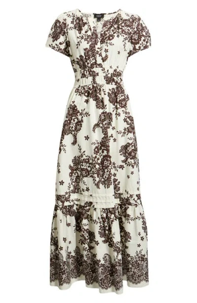 Cece Puff Sleeve Cotton Maxi Dress In Brown
