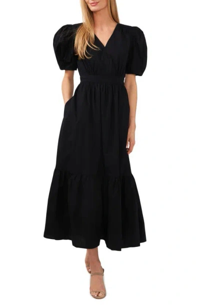 Cece Puff Sleeve Cotton Maxi Dress In Rich Black