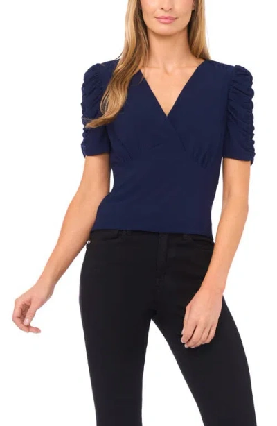 Cece Puff Sleeve Crepe Top In Blue