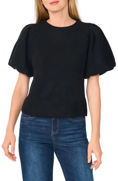 Cece Puff Sleeve Crewneck Sweater In Black
