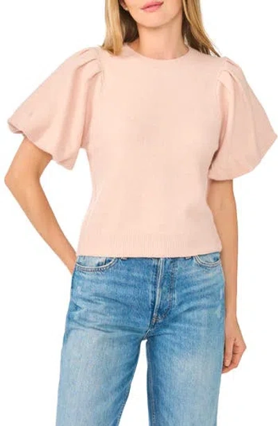 Cece Puff Sleeve Crewneck Sweater In Pink