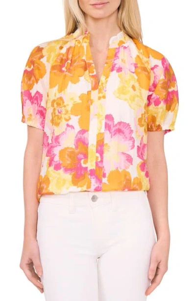 Cece Puff Sleeve Floral Print Top In Radiant Yellow