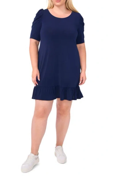 Cece Puff Sleeve Jersey Dress In Navy Blue Jay