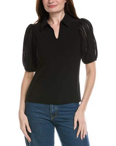 Cece Puff Sleeve Keyhole Top In Black