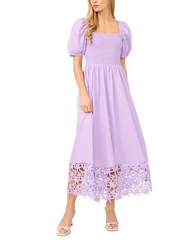 Cece Smocked Cutout Puff Sleeve Midi Dress In Purple