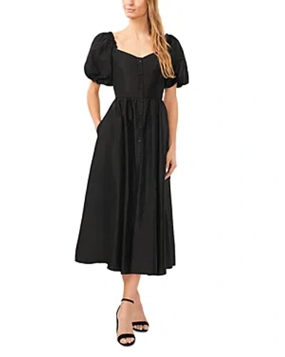 Cece Women's V-neck Short Puff-sleeve Button Front Midi Dress In Rich Black