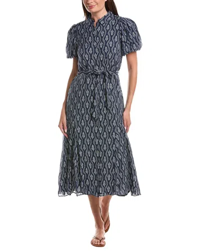 Cece Floral Short Sleeve Midi Shirtdress In Blue