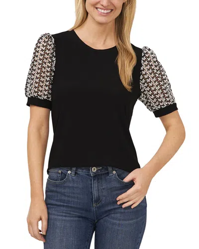 Cece Puff Sleeve Mix Media Knit Top