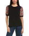 Cece Mixed Media Puff Sleeve Top