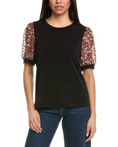 CECE PUFF SLEEVE MIXED MEDIA TOP