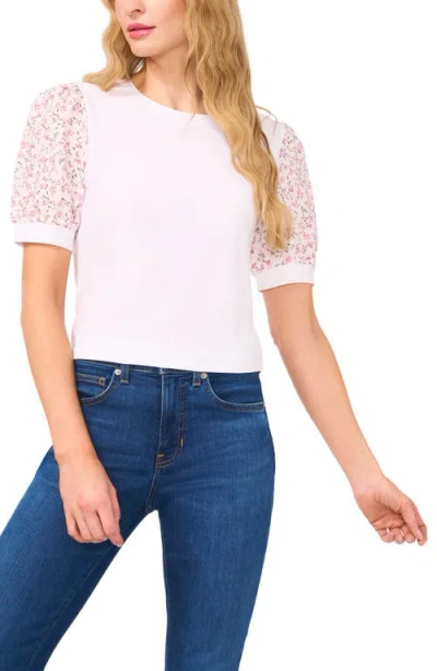 CECE CECE PUFF SLEEVE MIXED MEDIA TOP
