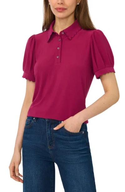 Cece Puff Sleeve Polo Shirt In Pink