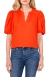 Cece Puff Sleeve Poplin Popover Top In Tigerlily Red