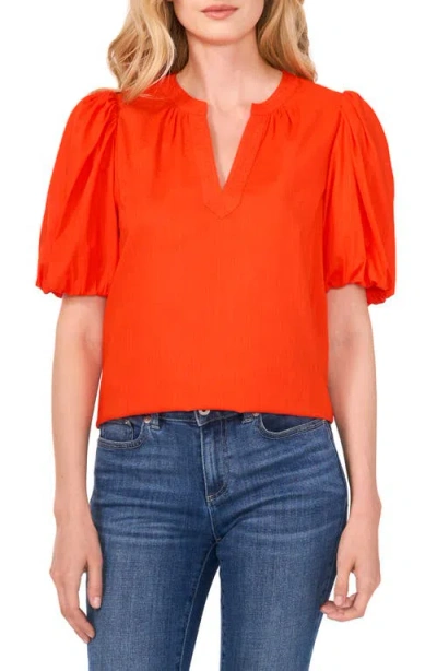 Cece Puff Sleeve Poplin Popover Top In Tigerlily Red