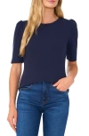 Cece Short Sleeve Crew Neck With Pearl Button Sweater In Classic Navy Blue