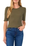 Cece Puff Sleeve Rib Top In Dark Clover Green