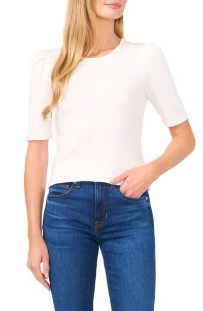 Cece Puff Sleeve Rib Top In Antique White