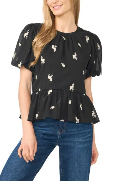 Cece Puff Sleeve Ruffle Hem Top In Black