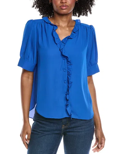 Cece Puff Sleeve Ruffle Top In Blue
